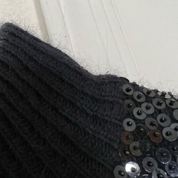 Vintage 90’s Sweater Black Red Argyle Sequin Wool Angora Silk Turtle Neck Size M - Picture 5 of 15